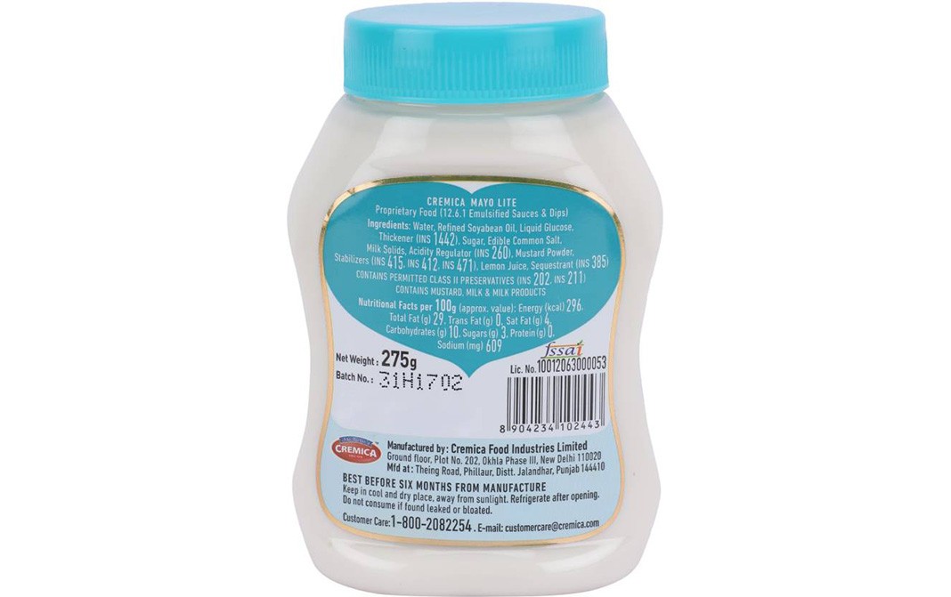 Cremica Mayo Lite   Plastic Jar  275 grams